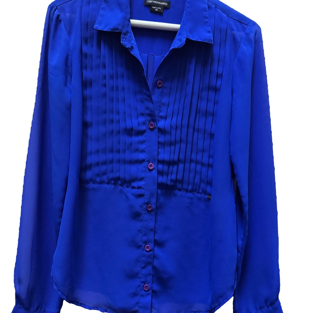Obey Vibrant Blue Pleated Blouse